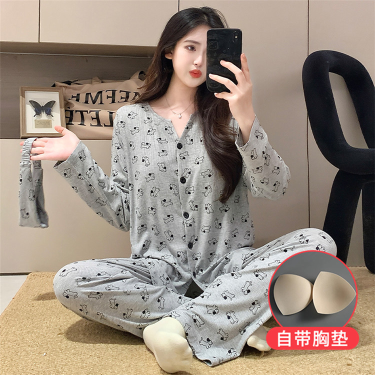带胸垫三件套莫代尔月子服