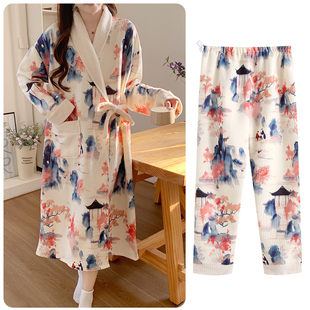 春秋冬季加厚纯棉空气棉产后喂奶哺乳睡裙月子服孕妇中长款连衣裙