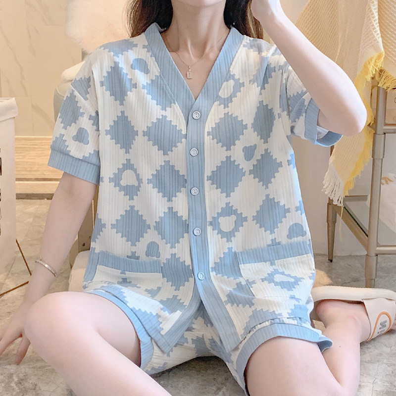 반팔 순면 봄 여름 얇은 땀 흡수 산후 모유 수유 및 여성 산후 의류 출산 잠옷 8 월 7 일