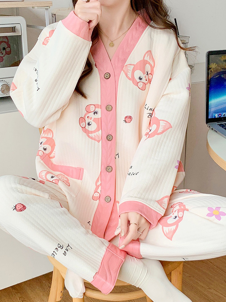 80-250 CATTIES 산후 의류 봄과 겨울 순수 면화 임산부를위한 따뜻한 공기 면화 산후 모유 수유 잠옷