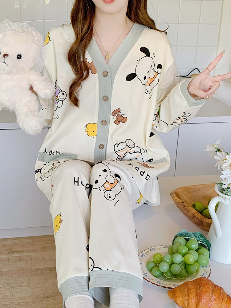 봄 가을 순면 산후수유 및 수유 봄 여름 산모용 가슴패드가 포함된 얇은 산모 잠옷 4월 5일