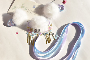 原创王者荣耀嫦娥如梦令衍生发饰饰品头饰毛球流苏后压发夹包邮