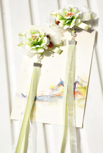 原创cos古风古装汉服襦裙配饰绿色飘带浆果森女绢花演出发饰头饰