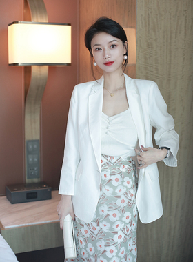 七分袖休闲女士小西服高端定制收腰修身白色气质西装女长袖百搭薄