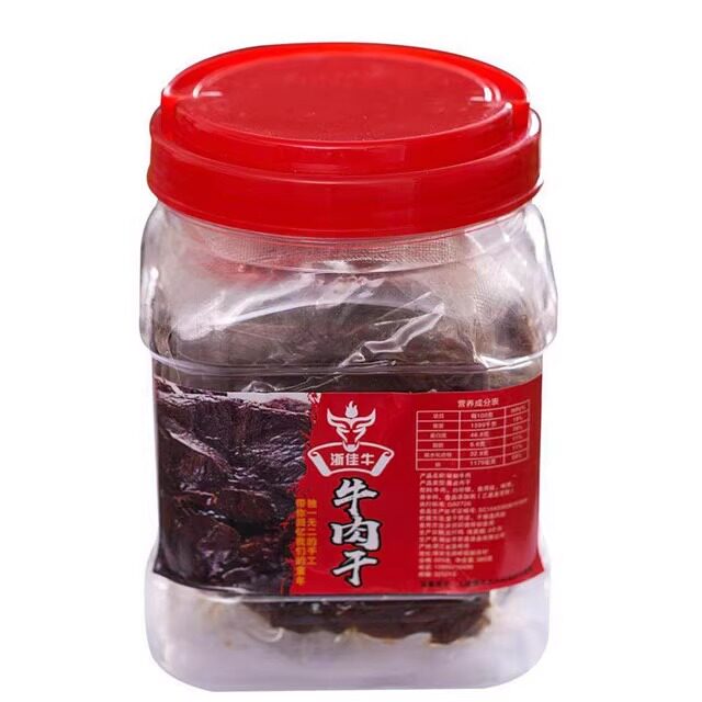 温州特产湖岭风干牛肉干手撕大片黄牛桶装培片连桶500g独立小包装
