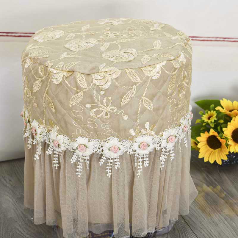 布艺小圆凳套黄色蕾丝防尘保护罩方形圆形皮墩套加厚家用沙发坐垫