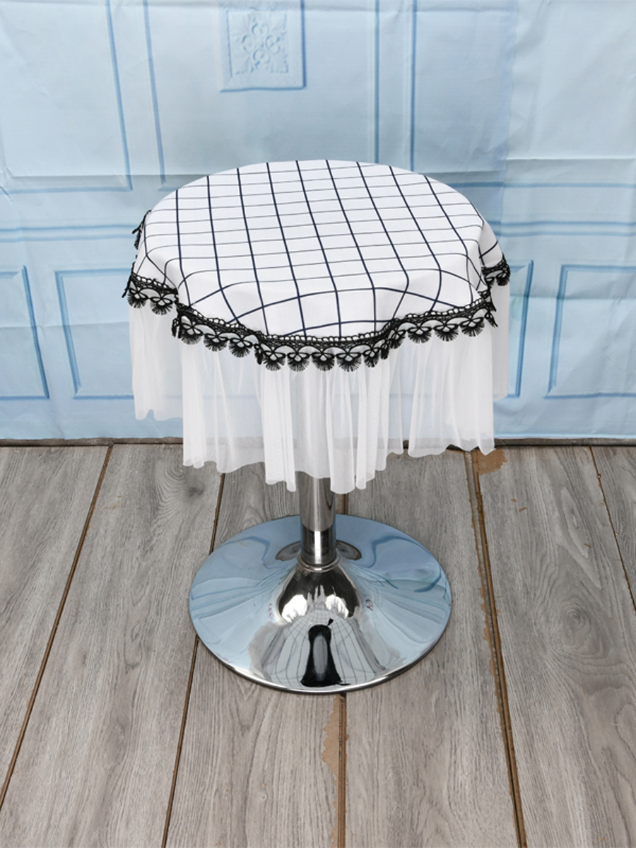 格子现代简约蕾丝圆桌布棉麻布