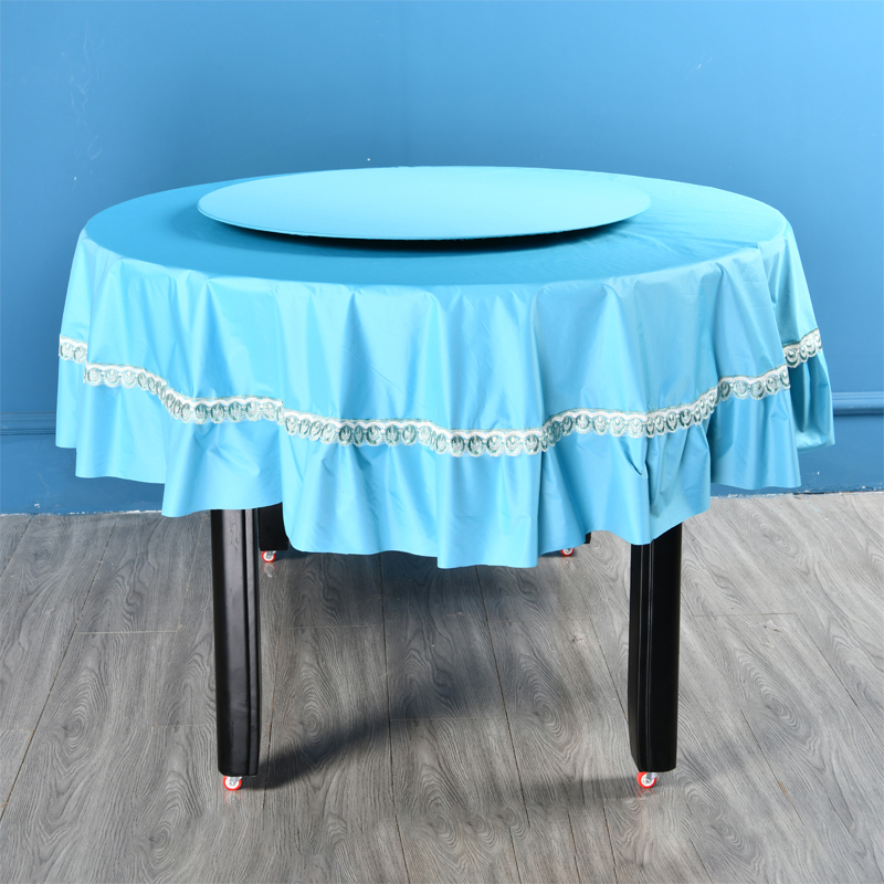 纯色直径厘米圆桌布防水防油免洗家用蓝色转盘韩式大圆形餐方桌布