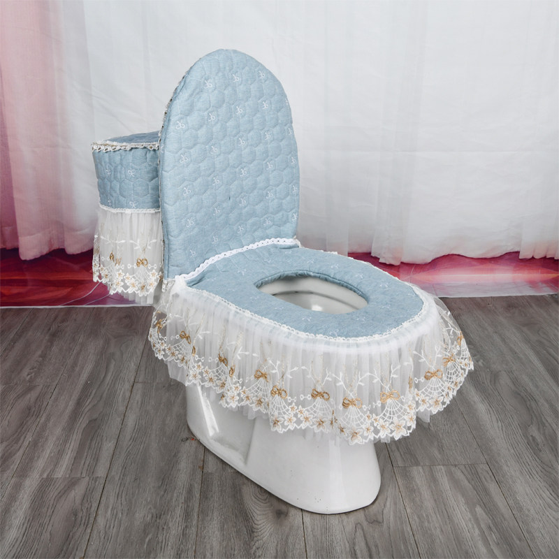 新款高档棉麻蕾丝布艺坐便三件套拉链式马桶罩套现代座便垫圈包邮