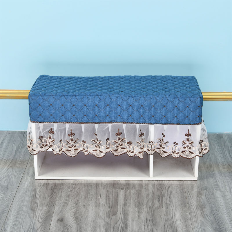 钢琴凳套换鞋布艺化妆凳套罩坐垫椅垫欧式蕾丝棉麻凳罩定制套蓝色