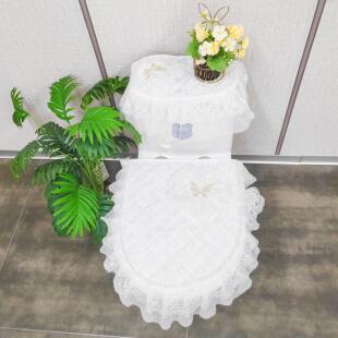 四季通用马桶三件套家用坐垫拉链式马桶垫坐垫座圈防水蕾丝马桶垫