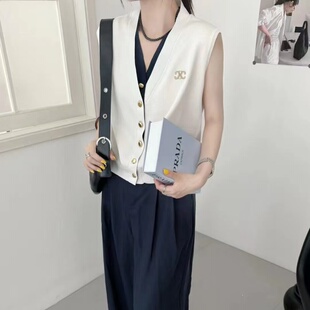 亚麻针织马甲女显瘦减龄上衣潮 2025夏季 新款 时尚 V领假两件无袖
