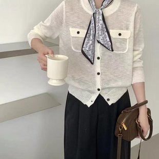 上衣 休闲时尚 简约百搭灰色针织长袖 女2025年初秋新款 软糯通勤大码