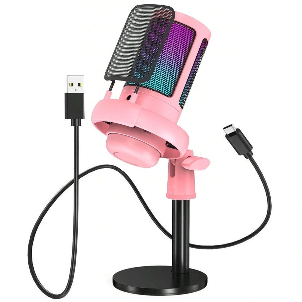 ME6S游戏麦克风USB电脑录音话筒带防喷网套装RGB灯光电容麦