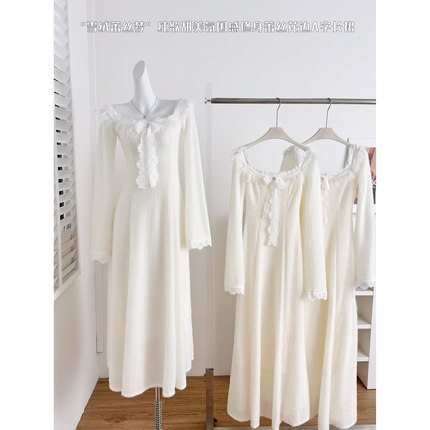 SISI JIANG“雪绒蕾丝梦”纯欲甜美氛围感修身蕾丝花边A字长裙