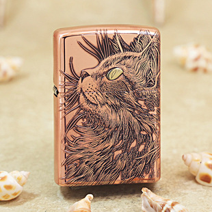 zippo正品打火机鹰皇紫铜仰望睡猫芝宝正版防风煤油送礼男士火机