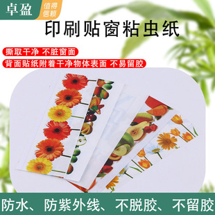 粘苍蝇纸捕蝇粘蚊虫用品 长条花朵透明粘蝇蚊虫片除虫窗户玻璃贴