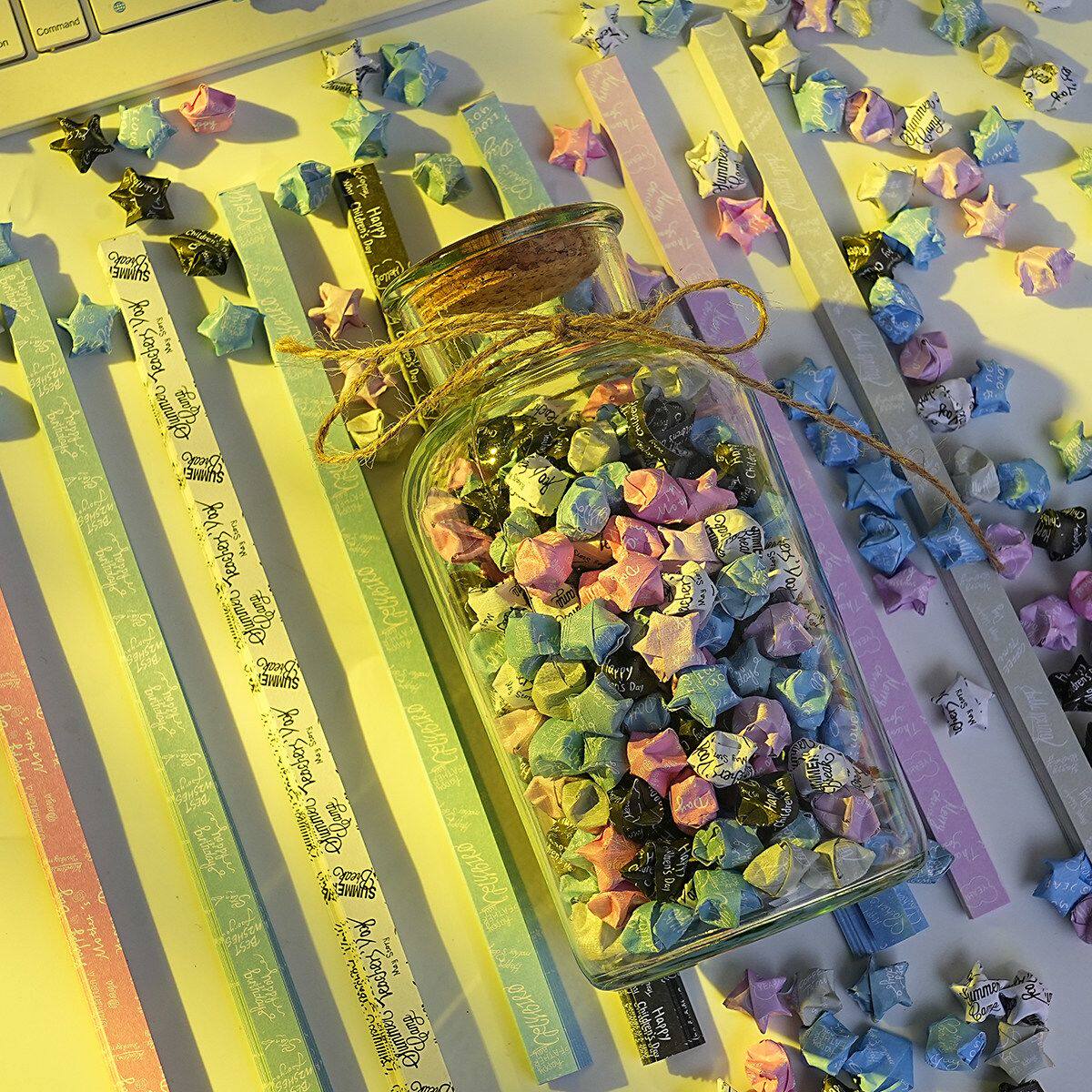 许愿瓶子玻璃瓶幸运星星折纸条渐变黄diy520生日礼物心愿瓶漂流罐