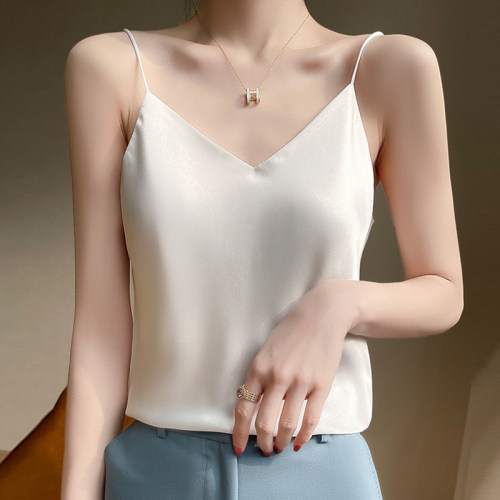 细肩带深V领丝绸吊带背心女