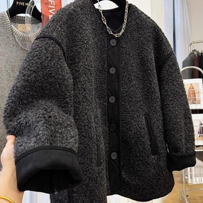 高级感洋气颗粒绒羊羔绒圆领外套女秋冬宽松韩系超好看仿皮毛一体