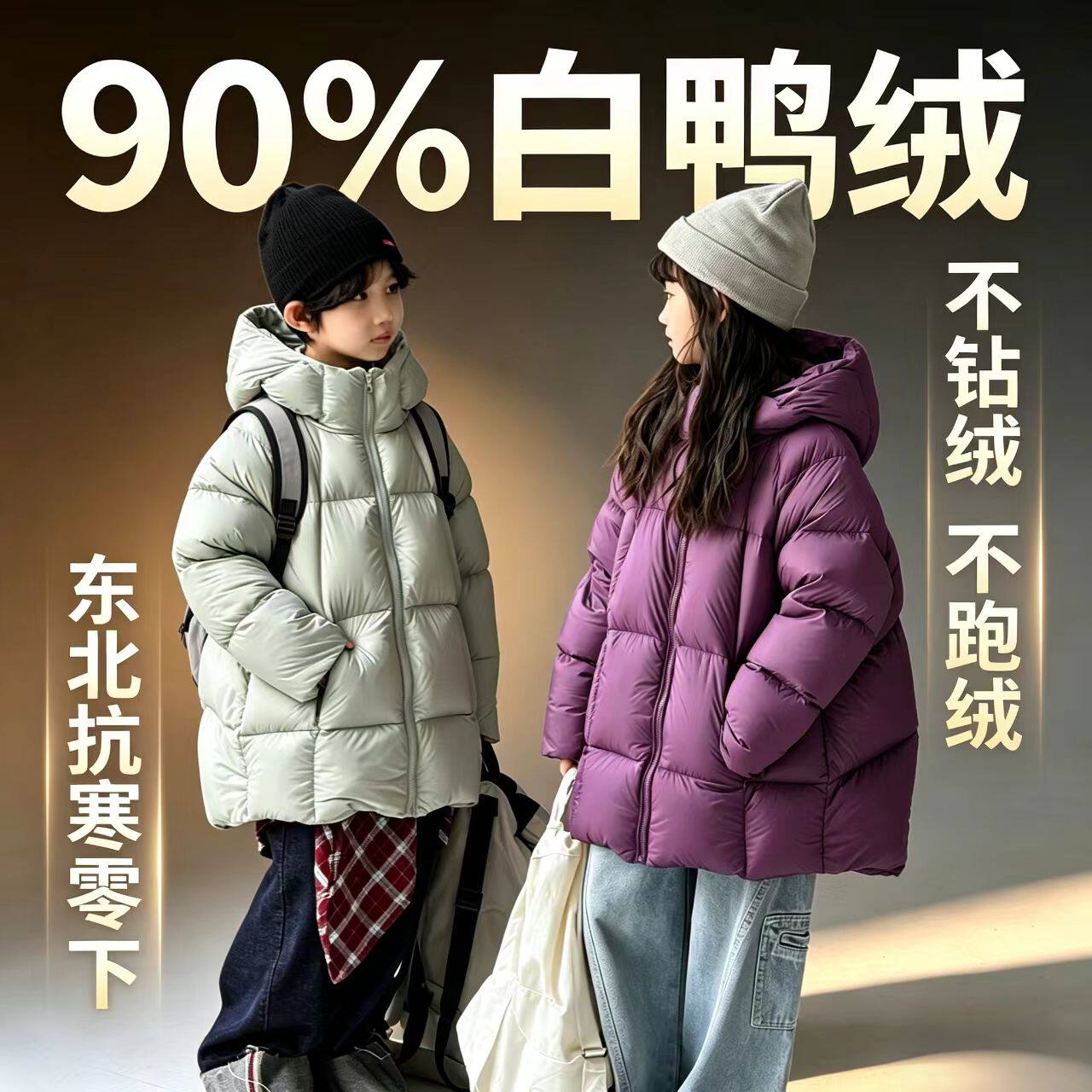 东北新款儿童羽绒服男童90白鸭绒