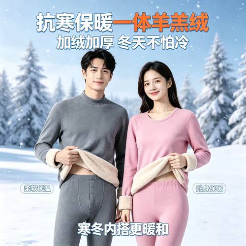 高领修身秋衣秋裤男加绒加厚女