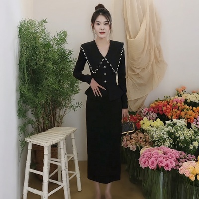 大码胖mm新款黑色复古连衣裙