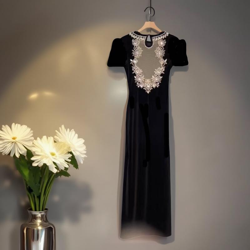 露背开叉收腰高级钉钻宴会晚礼服