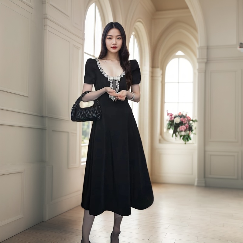 大码胖mm重工镶钻蝴蝶结连衣裙