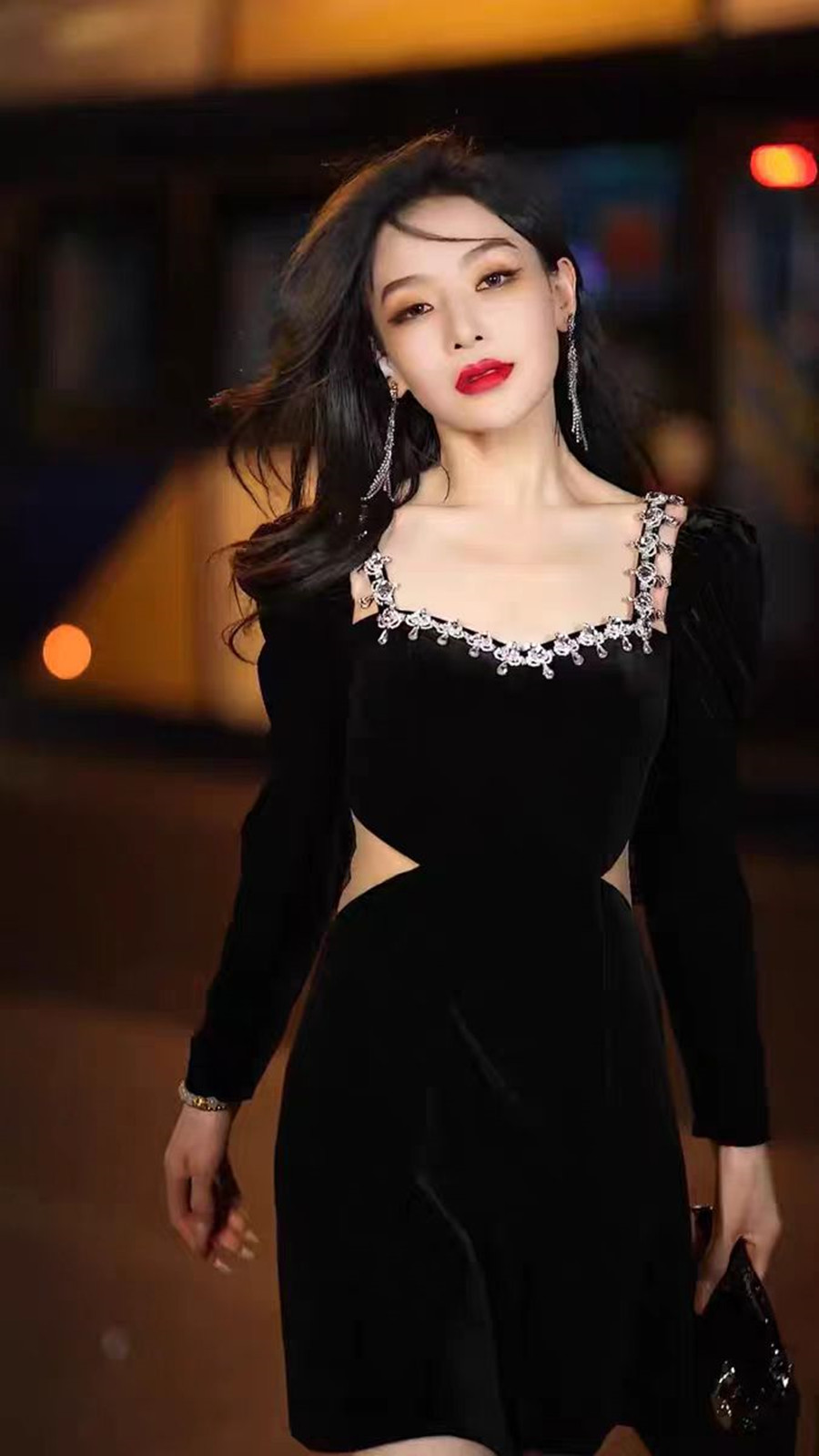 镶钻打底性感小黑裙礼服连衣裙
