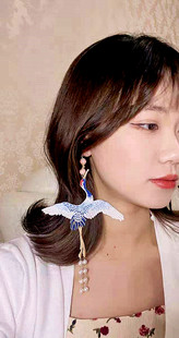 超夸张刺绣仙鹤耳环旗袍汉服配饰百搭耳饰个性国潮流苏长款