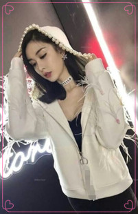 钉珠羽毛超仙拉链开衫 新款 外套卫衣女 胖MM潮牌2022年秋冬装 大码