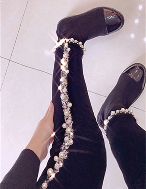 韩国东大门华丽风重工珍珠打底裤