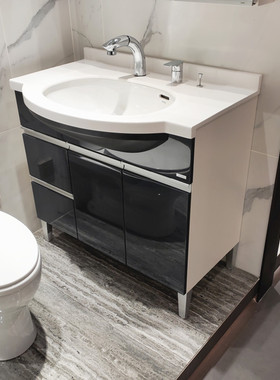 TOTO浴室柜LDKW903W/KLDKW1203W/K陶瓷盆落地式简约化妆柜(06-A)