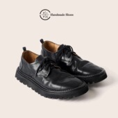 男 透气夏季 厚底增高黑色圆头男士 PIPG复古洗水马皮休闲皮鞋 鞋