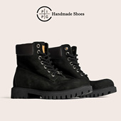 高帮秋冬厚底磨砂透气大头工装 PIPG复古黑色马丁靴男女款 经典 靴子