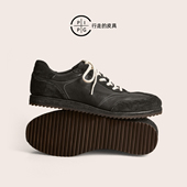 PIPG复古手工水洗马皮德训鞋 百搭休闲板鞋 男 通勤舒适黑色皮鞋