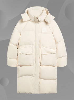 Lining/李宁正品运动潮流系列女子宽松鸭绒连帽长款羽绒服AYMS074