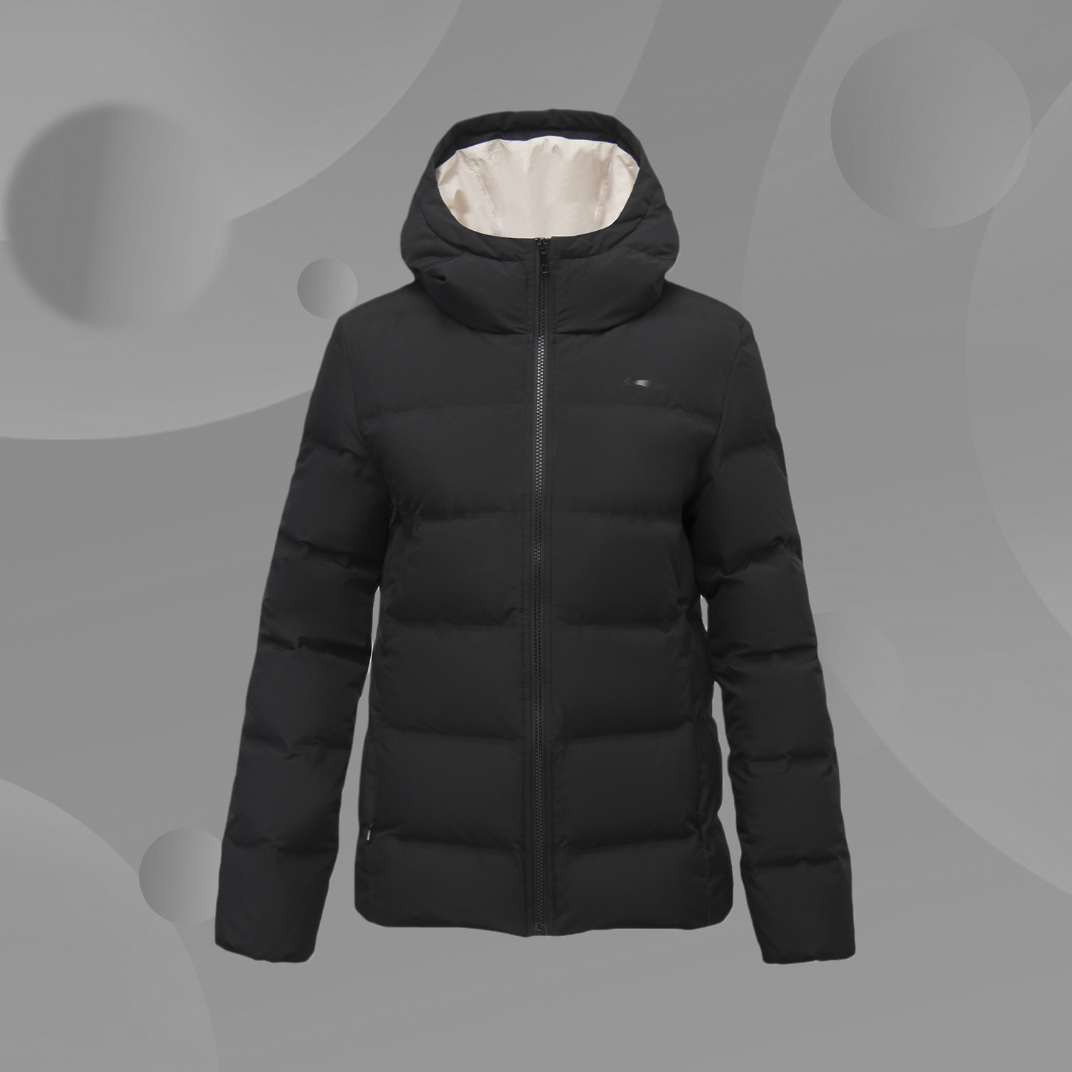 李宁短羽绒服女士冬加厚保暖黑白色连帽运动羽绒服AYMQ584