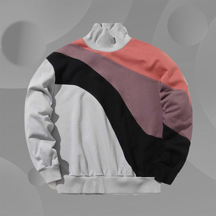 中国李宁男女款 套头高低领几何撞色连帽休闲卫衣AWDP731