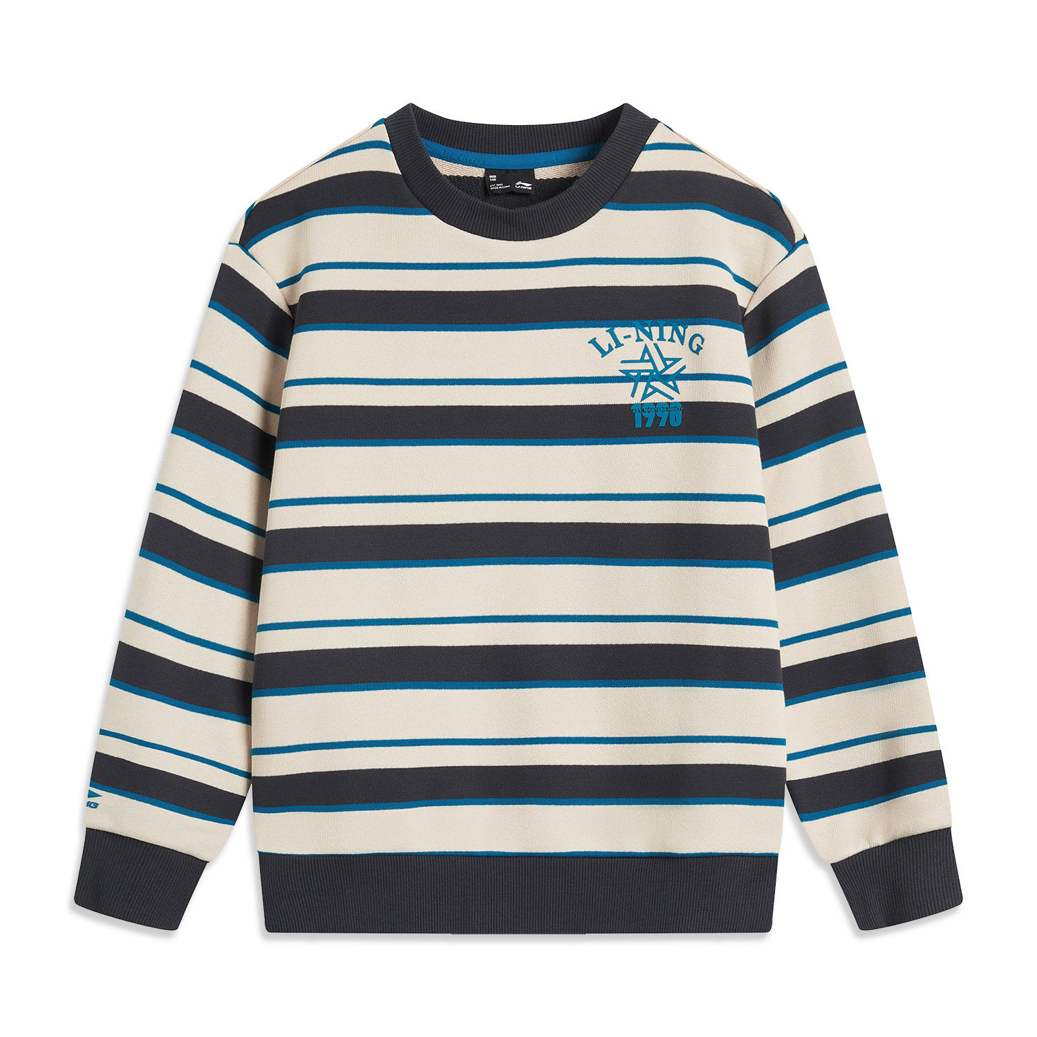 李宁正品运动生活系列男大童条纹休闲圆领宽松针织套头衫YWDU201,童装/婴儿装/亲子装,卫衣/绒衫,淘宝优惠券,粉丝福利购,淘宝优惠卷