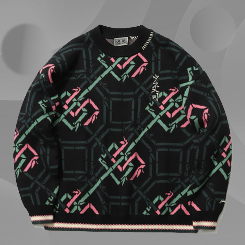 中国李宁少不入川男女同款反伍联名款保暖宽松撞色针织衫AMBR017