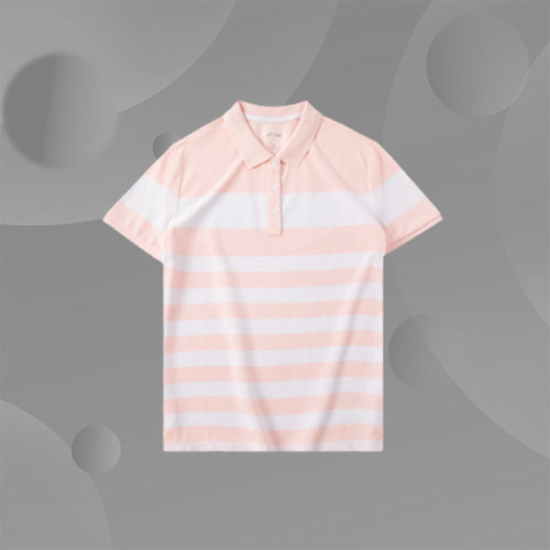李宁条纹短袖T恤POLO衫女夏新款上衣翻领尖领休闲运动服APLQ034
