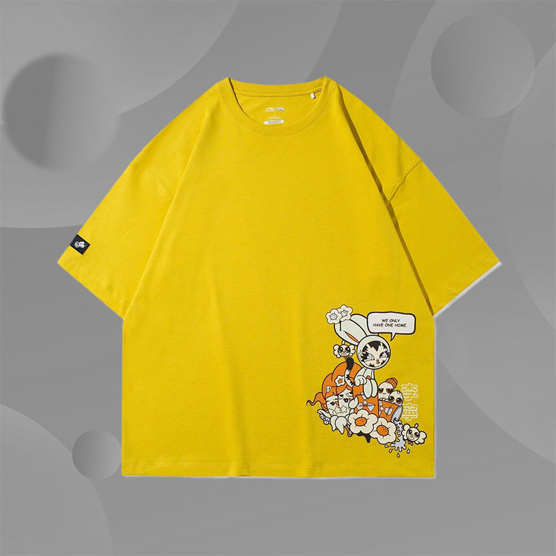 李宁正品新款女子运动时尚系列纯棉透气宽松休闲短袖T恤衫AHSRA78