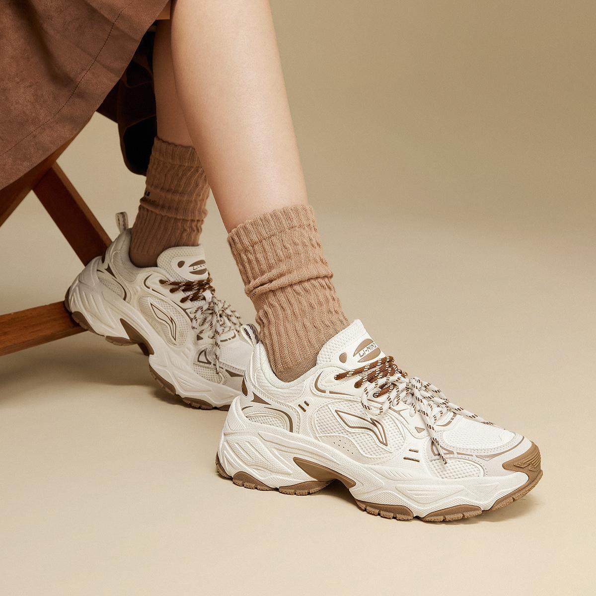 李宁正品2025新款红糖2女子时尚拼接厚底增高复古休闲鞋AGCV366,运动鞋new,运动休闲鞋,淘宝优惠券,粉丝福利购,淘宝优惠卷