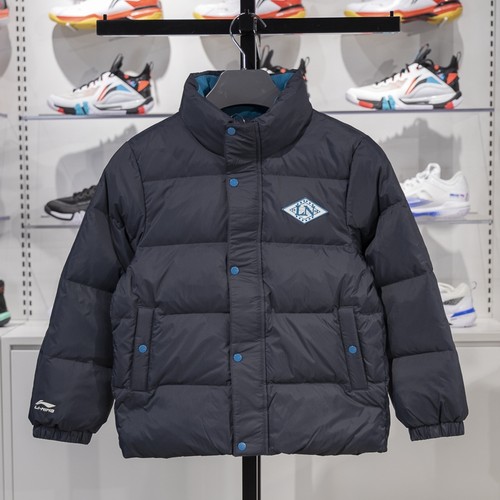 李宁正品运动生活系列男大童宽松立领保暖防风羽绒服YYMU045-4