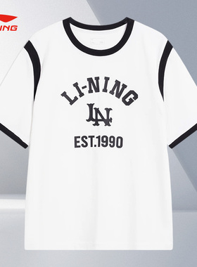 Lining/李宁正品运动时尚系列女子宽松休闲圆领短袖T恤AHST858