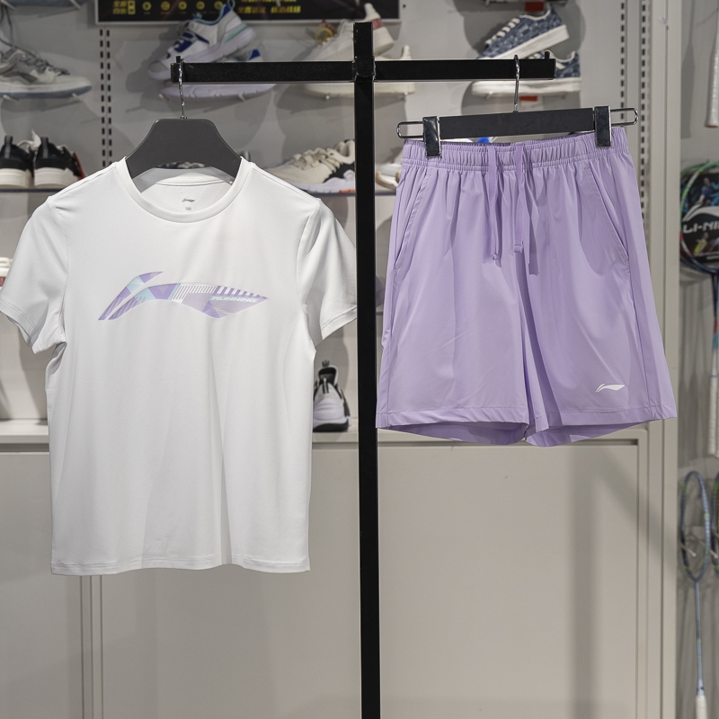 李宁正品综合体能系列儿童速干透气运动圆领短袖短裤YATV025-3