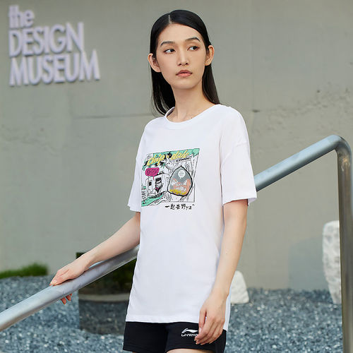 中国李宁联名款T恤夏季米奇系列女子潮流宽松运动短袖AHSS260