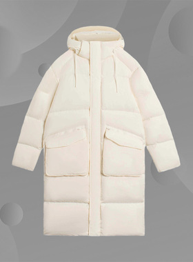 李宁正品新款男女同款运动休闲时尚连帽保暖长款羽绒服AYMS373